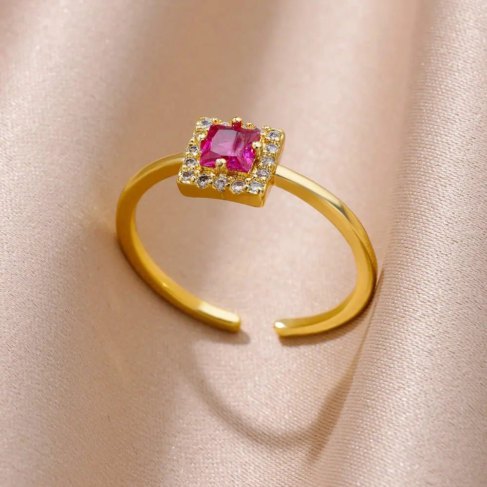 Mini Water Drop Zircon Ring Stainless Steel Gold Color — Adjustable Elegance