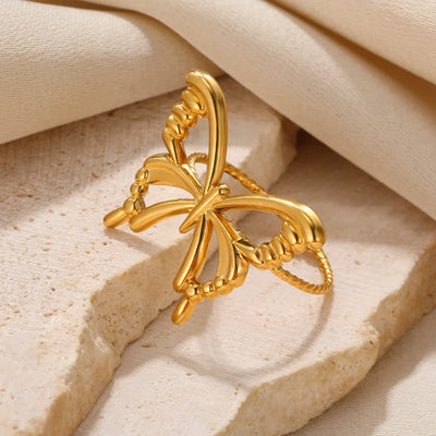 Fashion Butterfly Ring For Women Gold Color Stainless Steel Adjustable Finger Ring Y2k Jewelry Wedding Party Gift