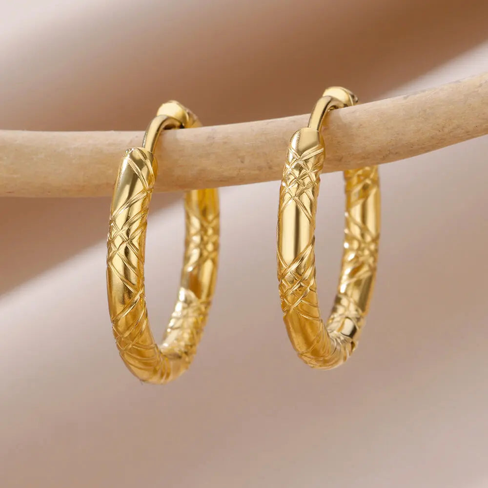 Stainless Steel Earrings for Women Gold Color Round Hoop Earrings 2023 Trending New Classic Couple Ear Piercing Jewelry aretes
