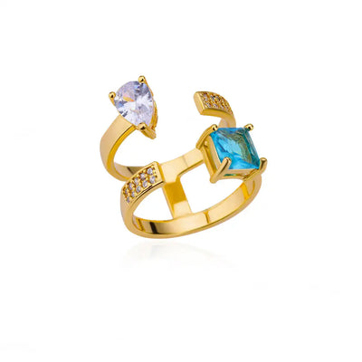 Gold-Plated Zircon Square Ring Stainless Steel – Wrapped Fashion Ring 2025