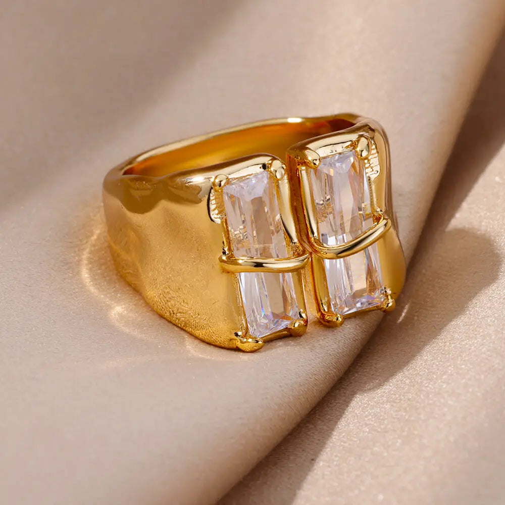 Geometric Zircon Open Ring for Women Stainless Steel Luxury Rhinestone Crystal Ring 2023 New Wedding Jewelry anillos
