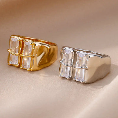Geometric Zircon Open Ring for Women Stainless Steel Luxury Rhinestone Crystal Ring 2023 New Wedding Jewelry anillos