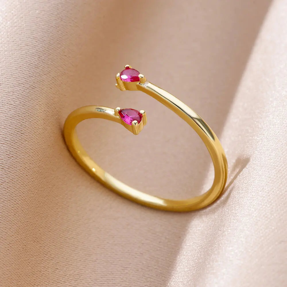 Mini Water Drop Zircon Ring Stainless Steel Gold Color — Adjustable Elegance