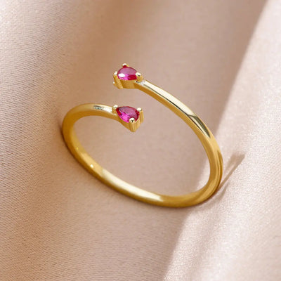 Mini Water Drop Zircon Ring Stainless Steel Gold Color — Adjustable Elegance