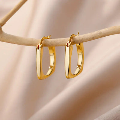 Stainless Steel Hoop Earrings For Women Gold Color Geometric Square Zircon Earring Female Wedding Aesthetic Jewerly Gift mujer