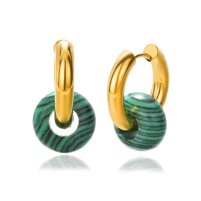 Natural Stone Drop Earrings for Women Stainless Steel Gold Color Opal Round Earrings Party Christmas Fashion Jewerly Gift Femme