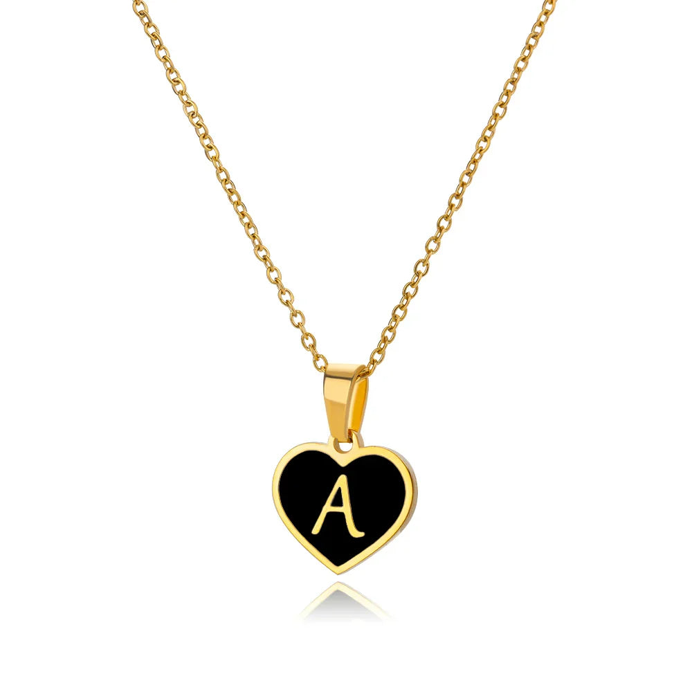 Collares con letras iniciales para mujer, cadena de clavícula, colgante de corazón, alfabeto, joyería de acero inoxidable, regalo