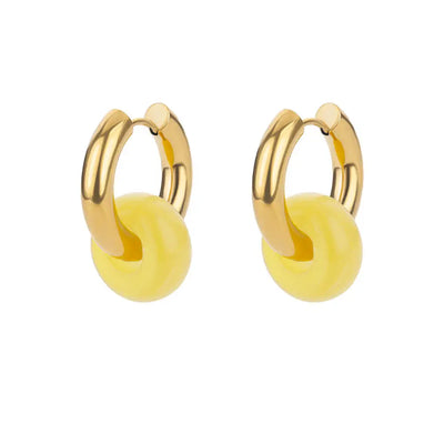 Natural Stone Drop Earrings for Women Stainless Steel Gold Color Opal Round Earrings Party Christmas Fashion Jewerly Gift Femme