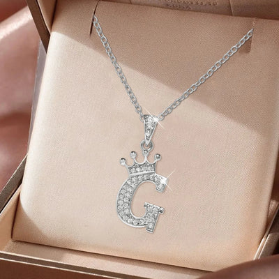Luxury Stainless Steel Cubic Zirconia Name Crown Letter Pendant Necklace For Women Hip Hop Punk Girl Alphabet Fashion Jewelry
