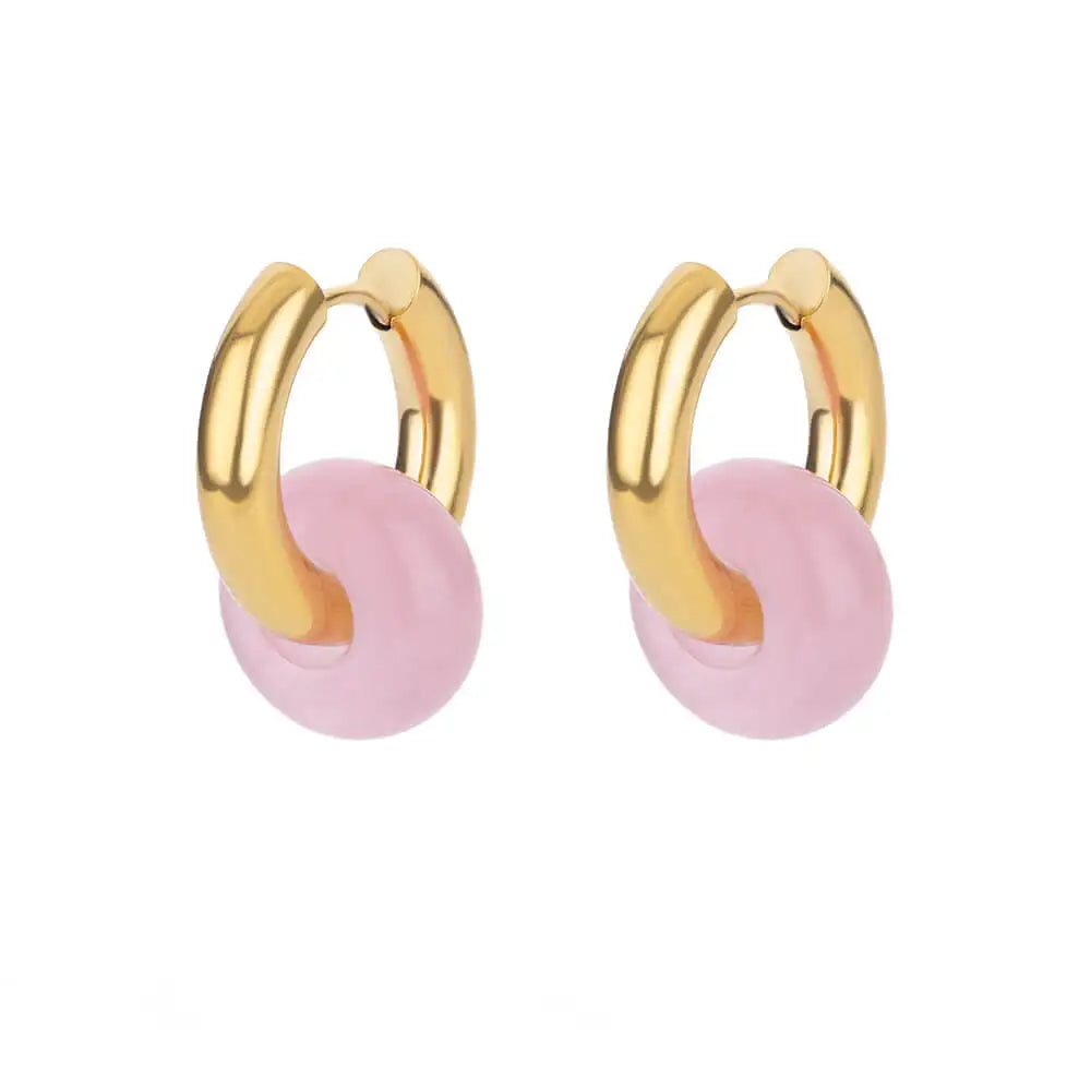 Natural Stone Drop Earrings for Women Stainless Steel Gold Color Opal Round Earrings Party Christmas Fashion Jewerly Gift Femme