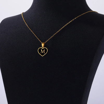 Collares con letras iniciales para mujer, cadena de clavícula, colgante de corazón, alfabeto, joyería de acero inoxidable, regalo