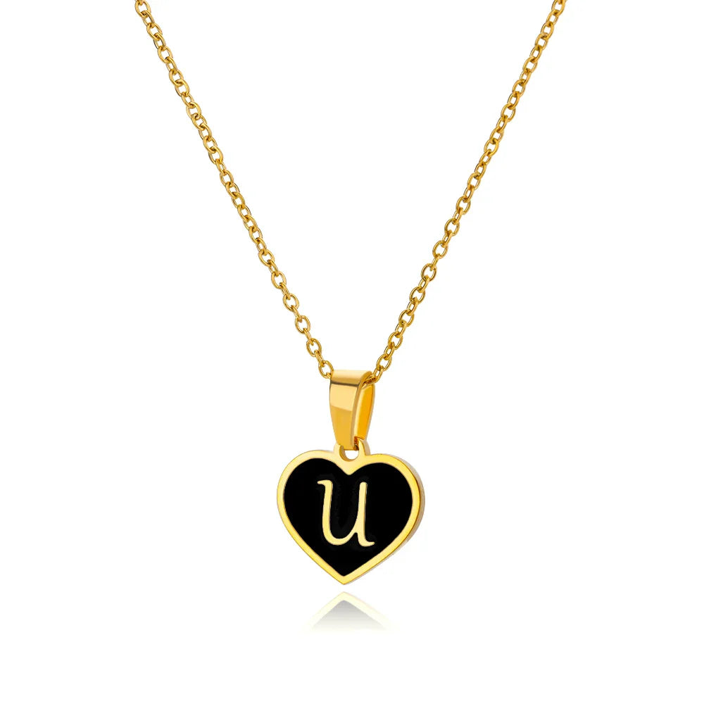 Collares con letras iniciales para mujer, cadena de clavícula, colgante de corazón, alfabeto, joyería de acero inoxidable, regalo