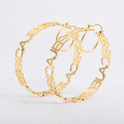 Pendientes de aro personalizados con nombre para mujer, aretes con nombre personalizado, aretes grandes con letras circulares, joyería de acero inoxidable dorada.