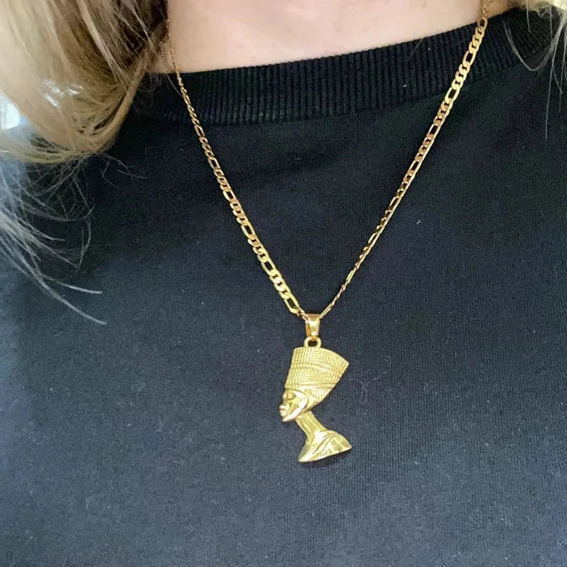 Vintage Egyptian Queen Nefertiti Stainless Steel Pendant Necklace for Women