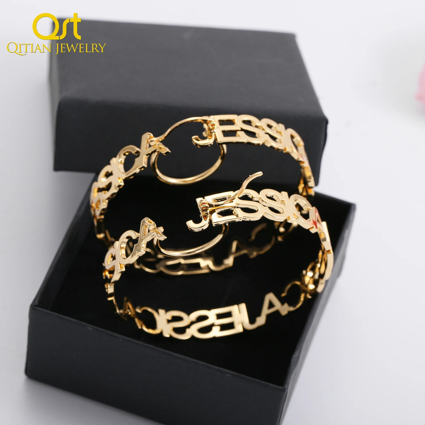 Pendientes de aro personalizados con nombre para mujer, aretes con nombre personalizado, aretes grandes con letras circulares, joyería de acero inoxidable dorada.