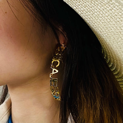Pendientes de aro personalizados con nombre para mujer, aretes con nombre personalizado, aretes grandes con letras circulares, joyería de acero inoxidable dorada.