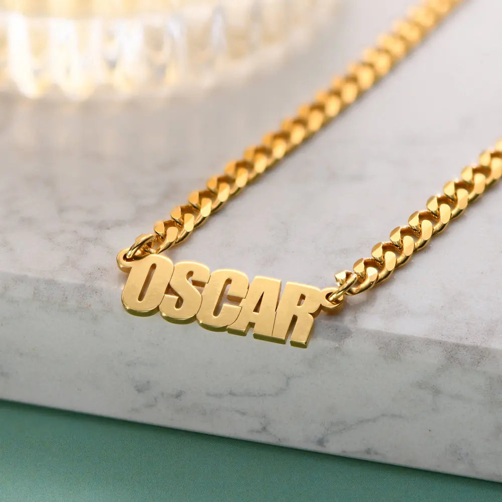 Stainless steel custom name necklace with Cuban chain for men and women.