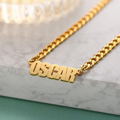 Stainless steel custom name necklace with Cuban chain for men and women.